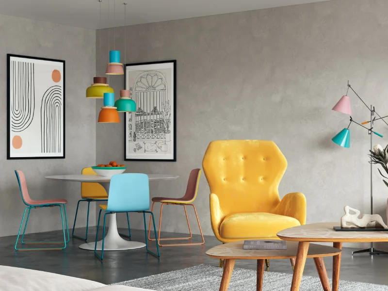 Pastel Paradise Open-Plan Living Room Design